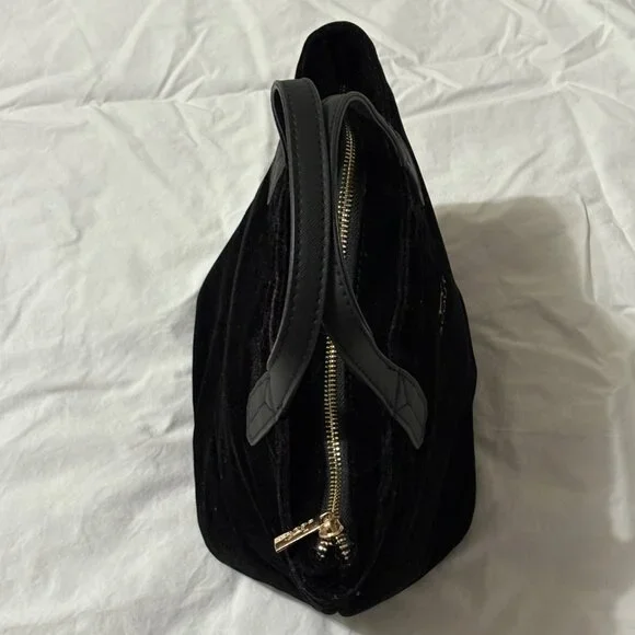 Scout Velvet Black Mini Tote With Dual Handles & Gold Quilted Interior Zip Close - Picture 3 of 15